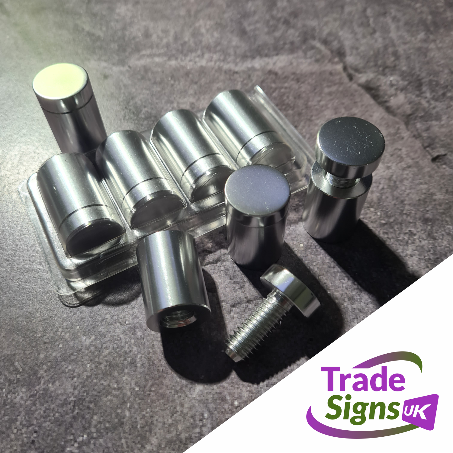 packs of premium quality polished sign fixings