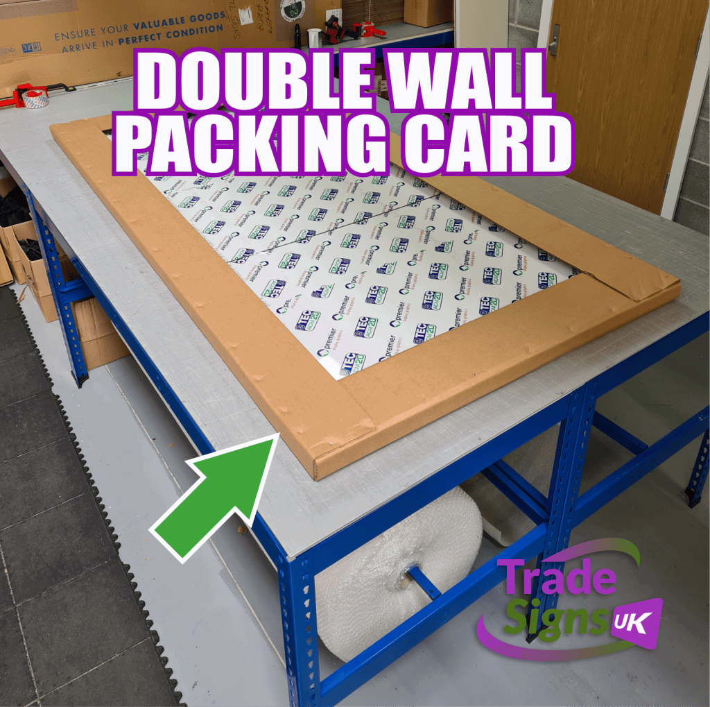 double wall packing card for safe sign delivery